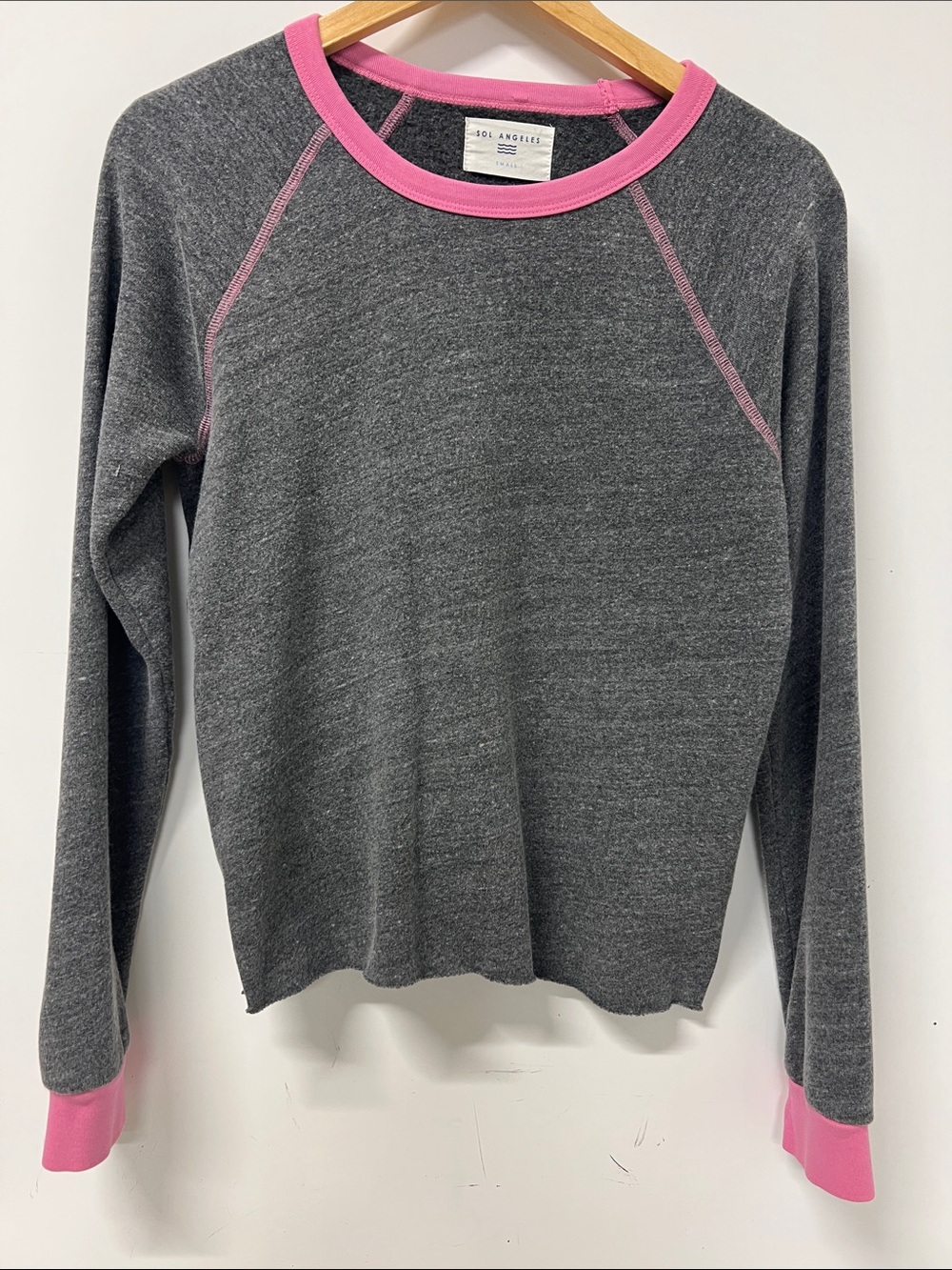 Sol Angeles Sweatshirt, Gray w/Pink, Small, Long Sleeve, Raw Edge Hem